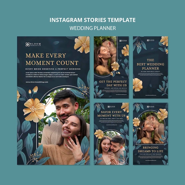 PSD gratuito modello di progettazione di storie di instagram di wedding planner