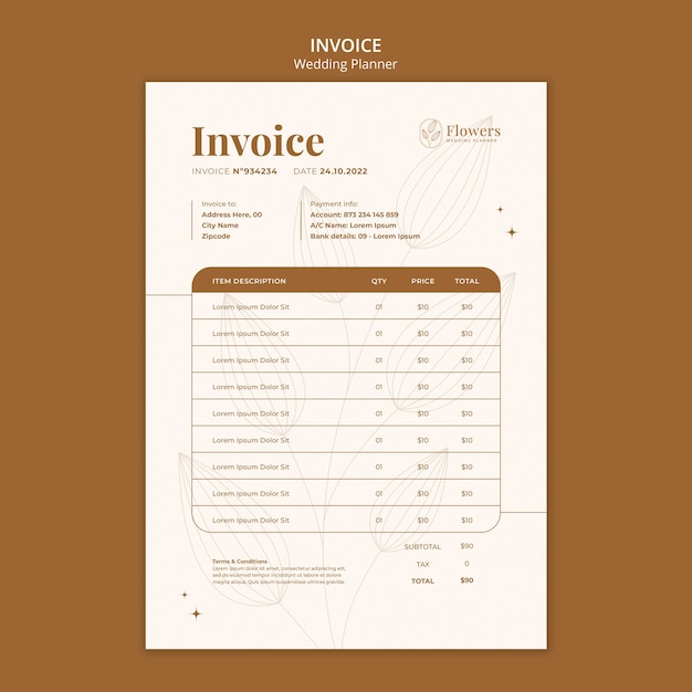 Wedding planner invoice design