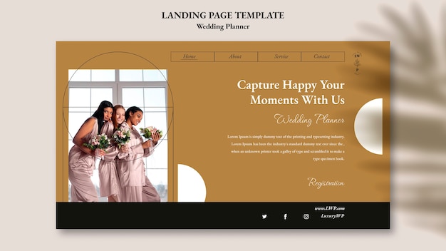 Free PSD wedding planner landing page template with leaf shadow design