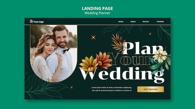 PSD gratuito modello di pagina di destinazione del pianificatore di matrimoni