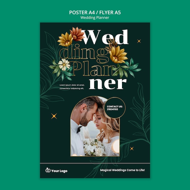 PSD gratuito modello di poster per la pianificazione di matrimoni