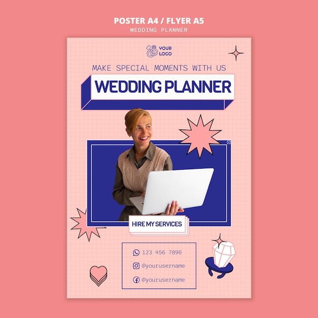 PSD gratuito modello di poster per la pianificazione di matrimoni