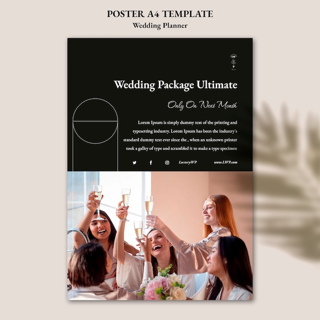 Wedding planner vertical poster template with leaf shadow design