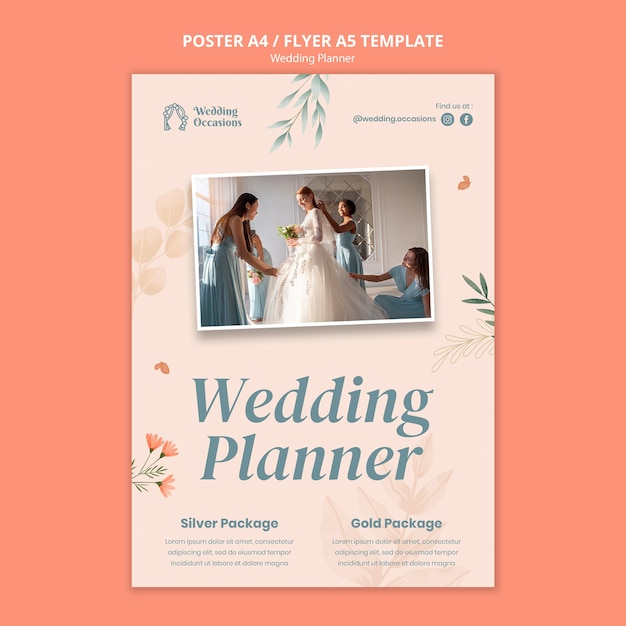 Free PSD wedding planner vertical poster template with watercolor floral design