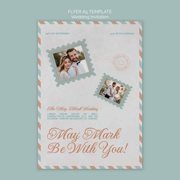 Free PSD wedding postcard flyer a5 template