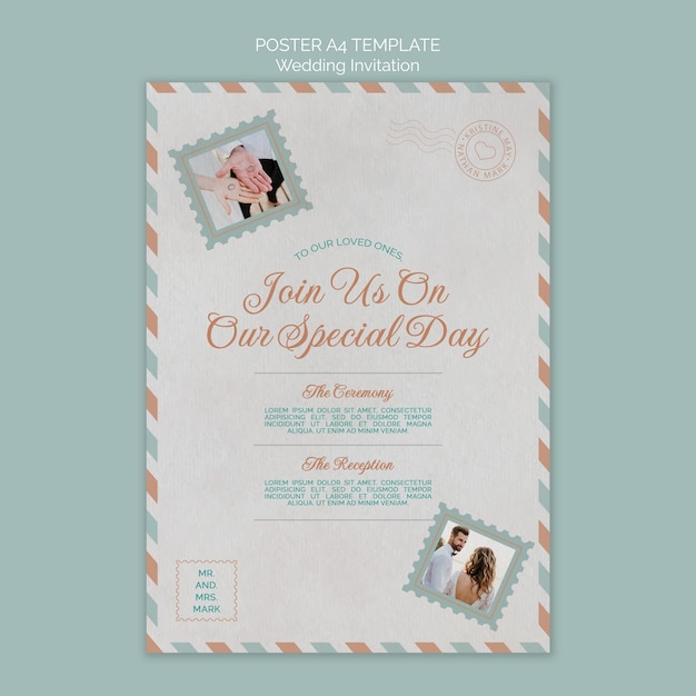 Wedding postcard poster a4 template