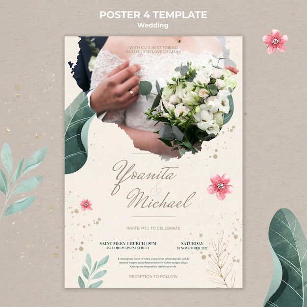 PSD gratuito modello di poster di matrimonio