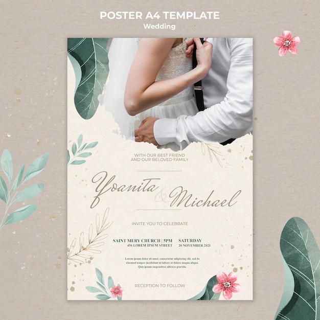 PSD gratuito modello di poster di matrimonio