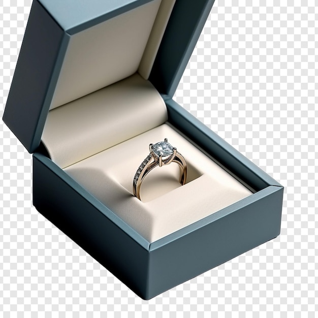 A wedding ring in a box isolated on transparent background