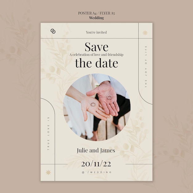 PSD gratuito modello di poster di matrimonio salva la data