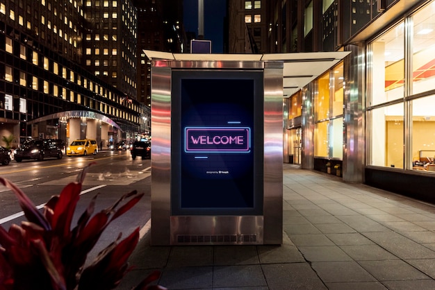 Welcome billboard mock-up in neon