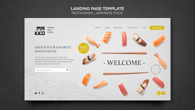 Free PSD welcome to japanese restaurant landing page