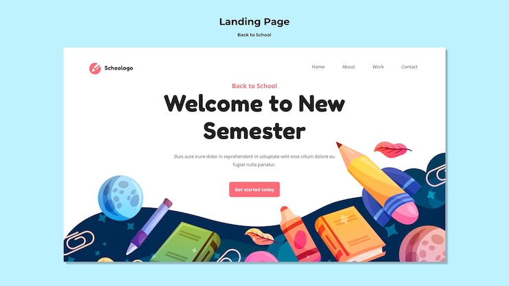 Free PSD welcome to new semester landing page