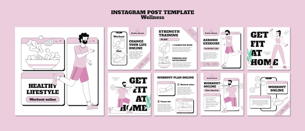 Free PSD wellness concept instagram posts template