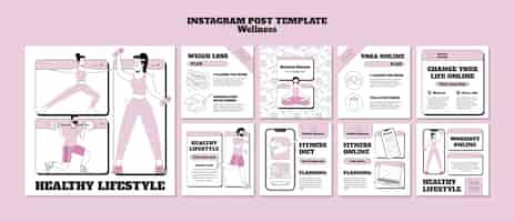 Free PSD wellness concept instagram posts template