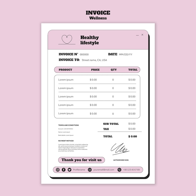 Free PSD wellness concept invoice template