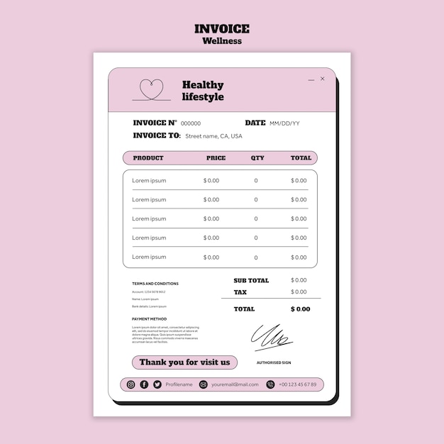 無料PSD ウェルネス コンセプト請求書テンプレート