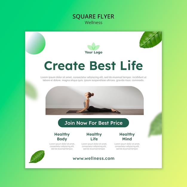 Free PSD wellness concept square flyer template