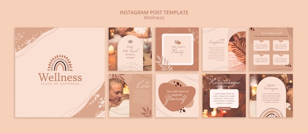 PSD gratuito collezione di post instagram benessere con design boho