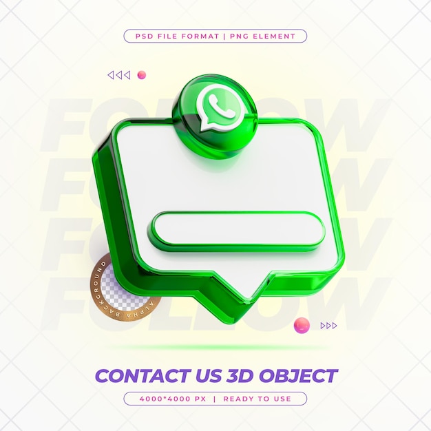 Free PSD whatsapp contact us banner element icon isolated 3d render