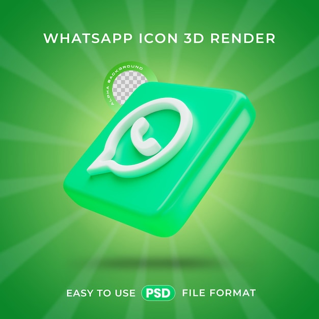 무료 PSD whatsapp 로고 아이콘 고립 3d 렌더 일러스트레이션