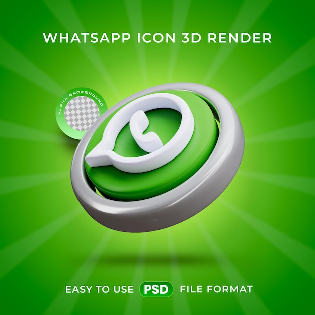 무료 PSD whatsapp 로고 아이콘 고립 3d 렌더 일러스트레이션