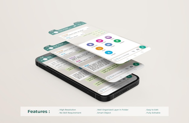 휴대 전화 및 ui ux 앱 프레젠테이션 모형의 whatsapp 메신저 템플릿