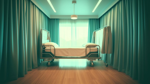 Кровать на колесиках за ширмой в медицинской клинике генеративный ии