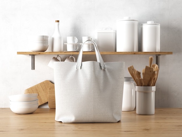 台所用品と白いバッグ