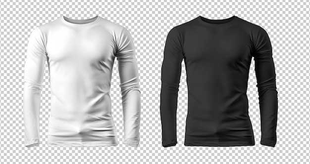 White and Black Long Sleeve T-Shirt Isolated on Background: Free PSD Template