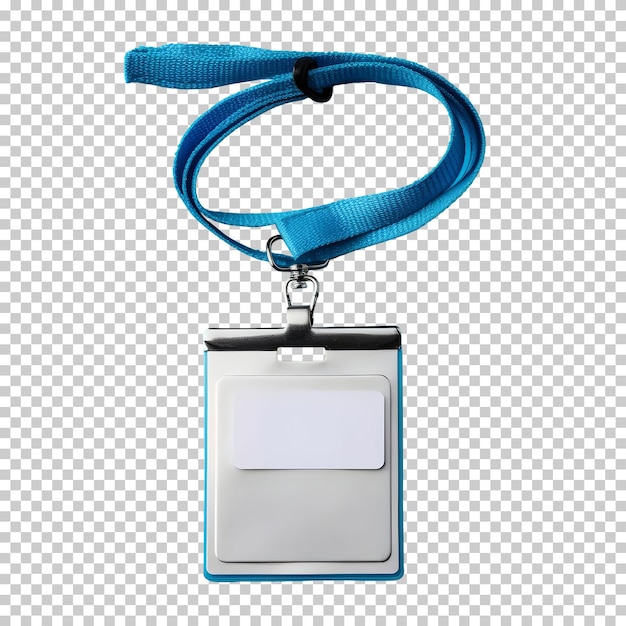 Free PSD white blank id card holder with blue lanyard isolated on background