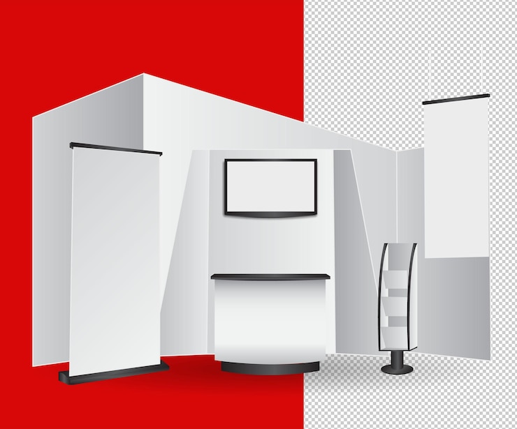 Free PSD white blank trade exhibition pop up stand for presentation with promotion counter table
