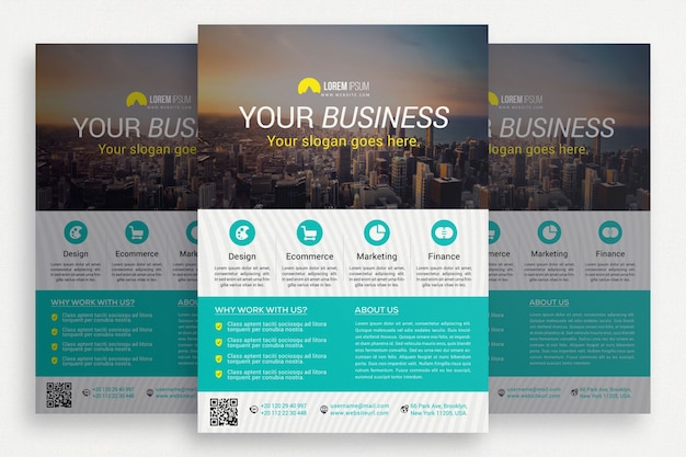 PSD gratuito brochure di business bianco con dettagli di acquamarina