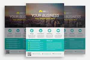 Free PSD white business brochure with aquamarine details