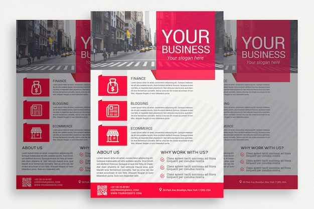 PSD gratuito brochure di business bianco con dettagli rosa