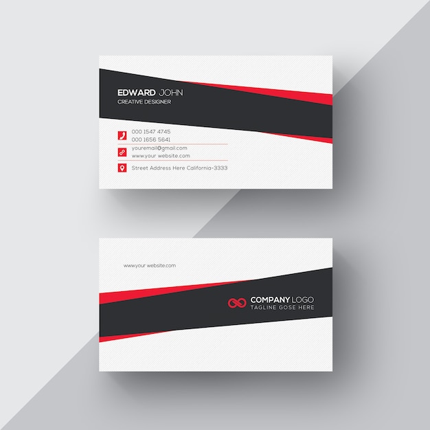 White Business Card with Black and Red Details – Free PSD Download