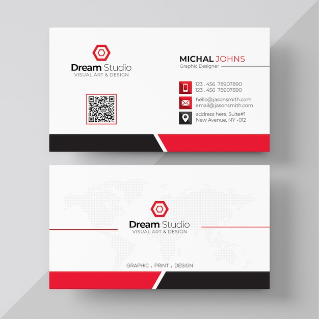 White business card with red details