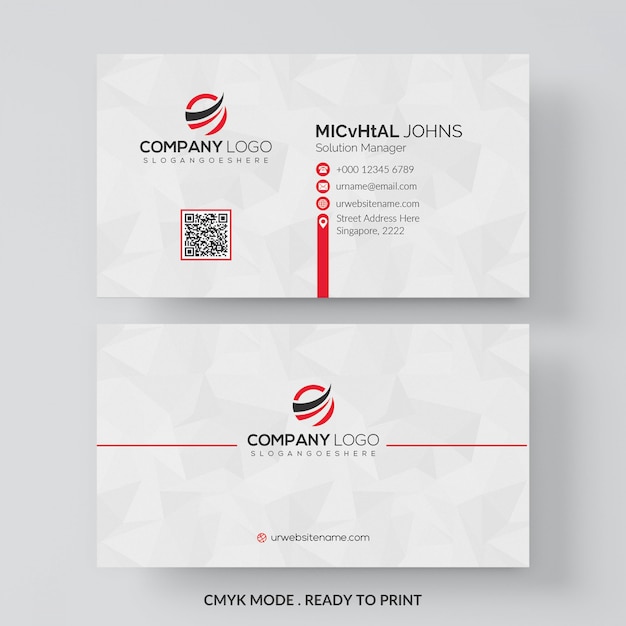 White business card with red details