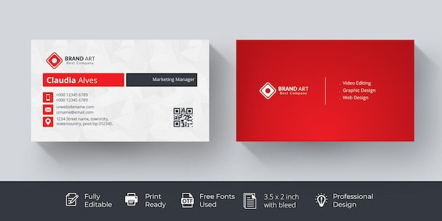 Free PSD white business card with red details