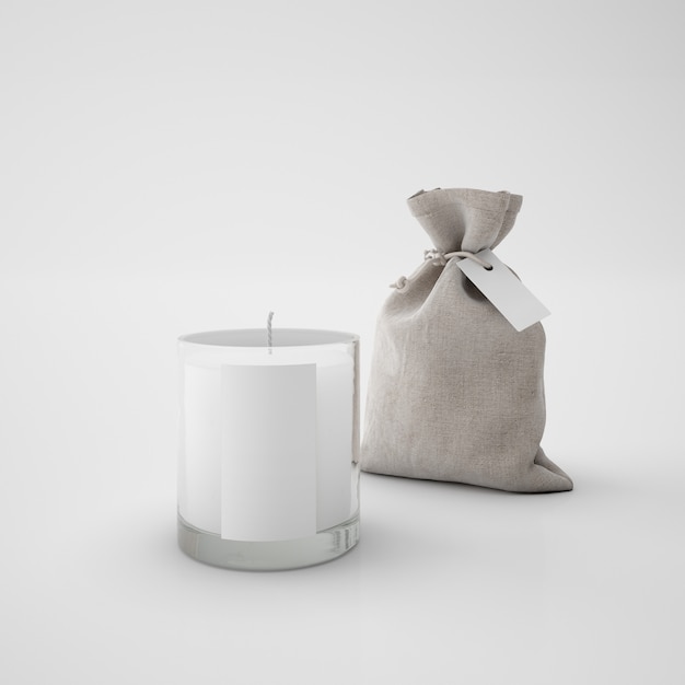 White candle and brown sack