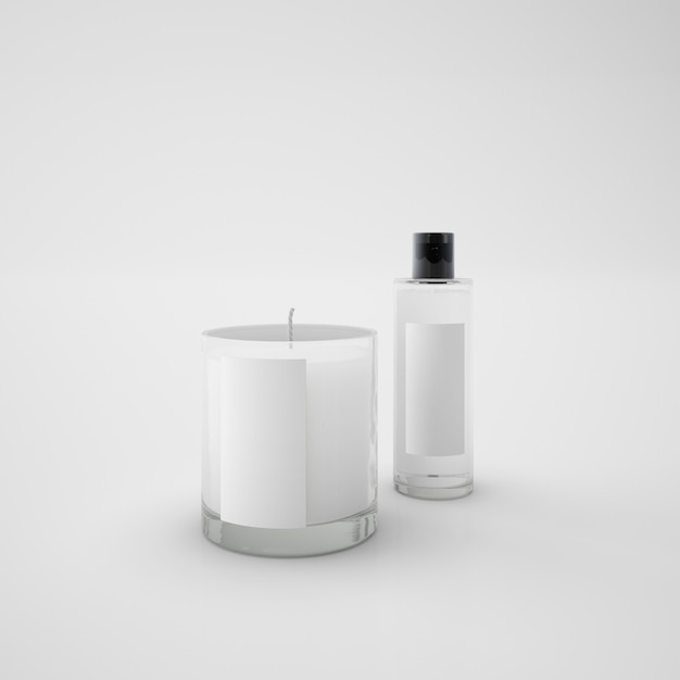 White candle and perfume bottle