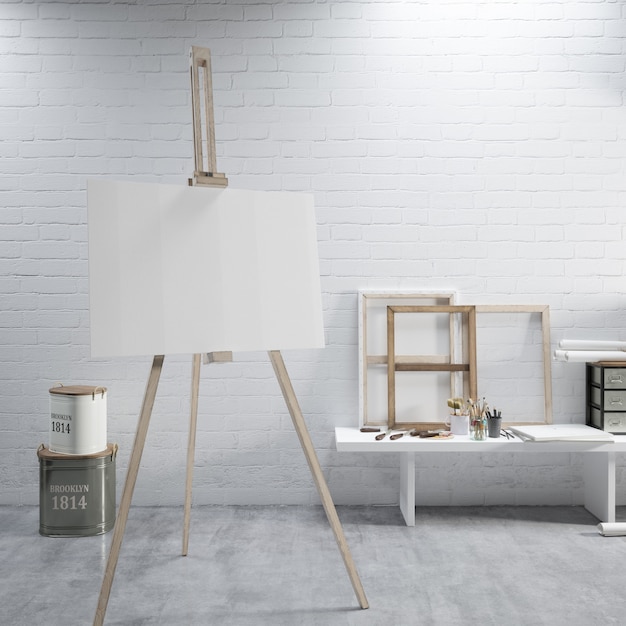 White canvas on a easel at the art room