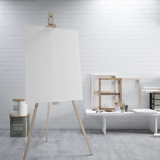 White canvas on a easel at the art room