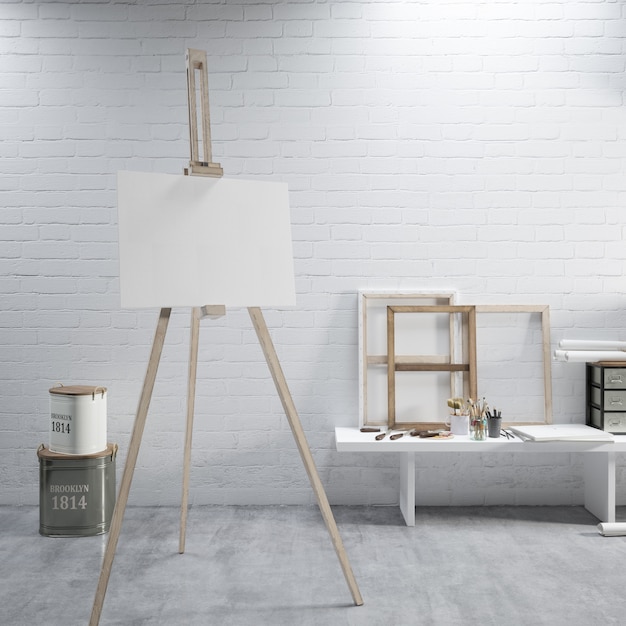 White canvas on a easel at the art room