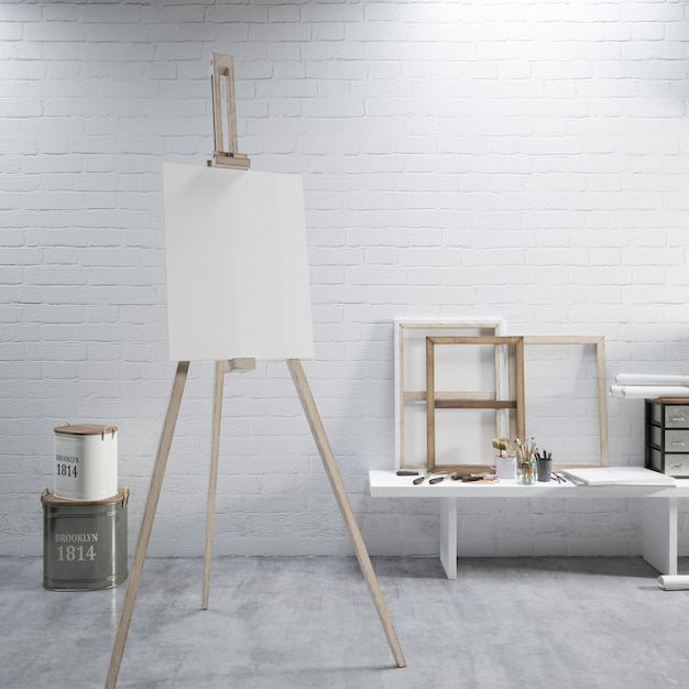 White canvas on a easel at the art room