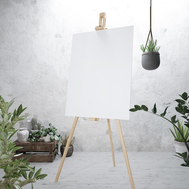 Free PSD white canvas on a easel