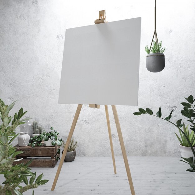 White canvas on a easel