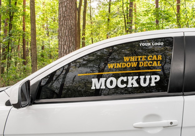 Download Premium Psd Window Decal Mockup On The Back Window Of A White Sedan Car