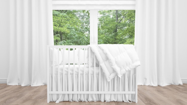 Белая кроватка в очаровательной детской комнате