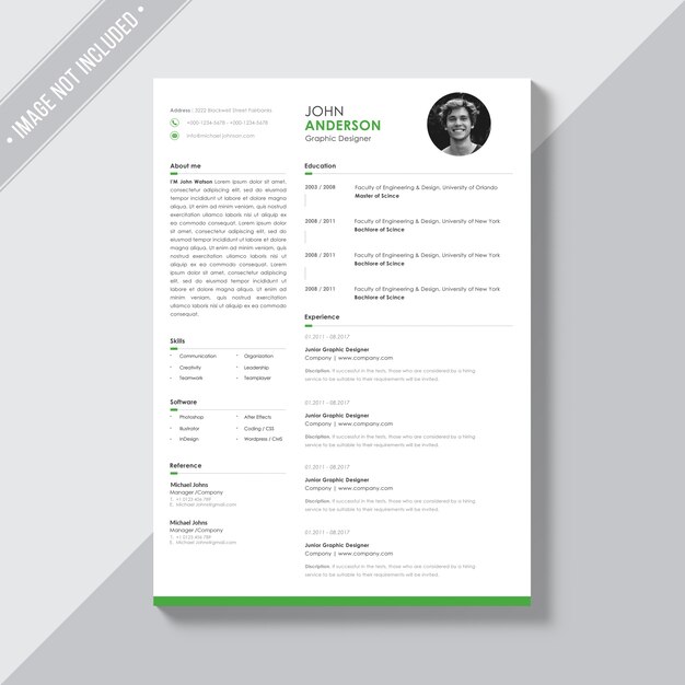 White cv template with green details